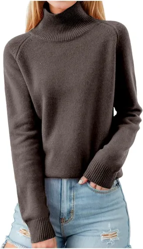 Sweaters for Women Trendy Turtleneck Long Sleeve Sweater Knit Fleece Sweatshirts No Hood Cropped Pullover Sweaters