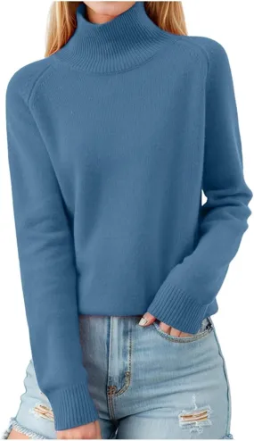 Sweaters for Women Trendy Turtleneck Long Sleeve Sweater Knit Fleece Sweatshirts No Hood Cropped Pullover Sweaters