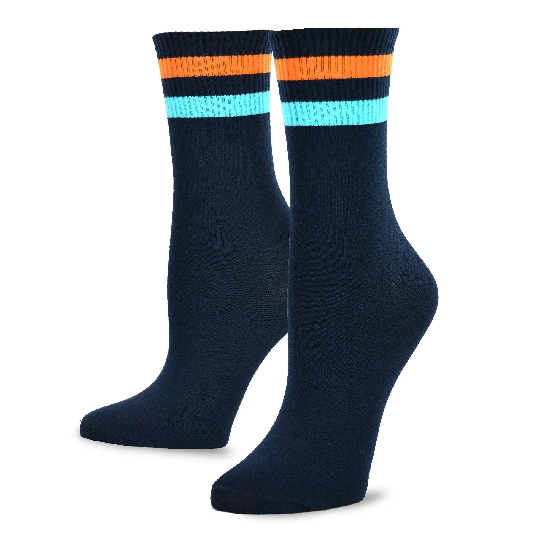 TeeHee Socks Women's Casual Cotton Crew Sports Stripe 5-Pack (11916)