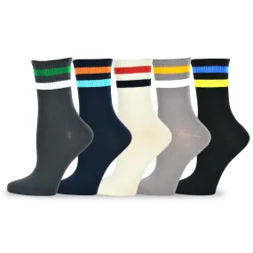 TeeHee Socks Women's Casual Cotton Crew Sports Stripe 5-Pack (11916)
