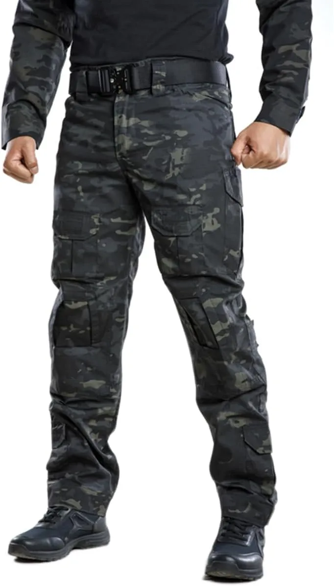 TRGPSG Men's Hiking Pants, Ripstop Camo Cargo Pants, Multi-Pocket Casual Work Pants