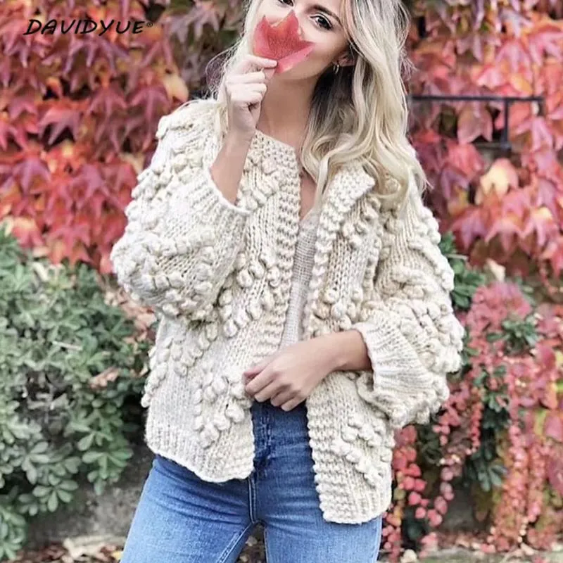 VenusFox Hairball o neck long sleeve pink knitted cardigan