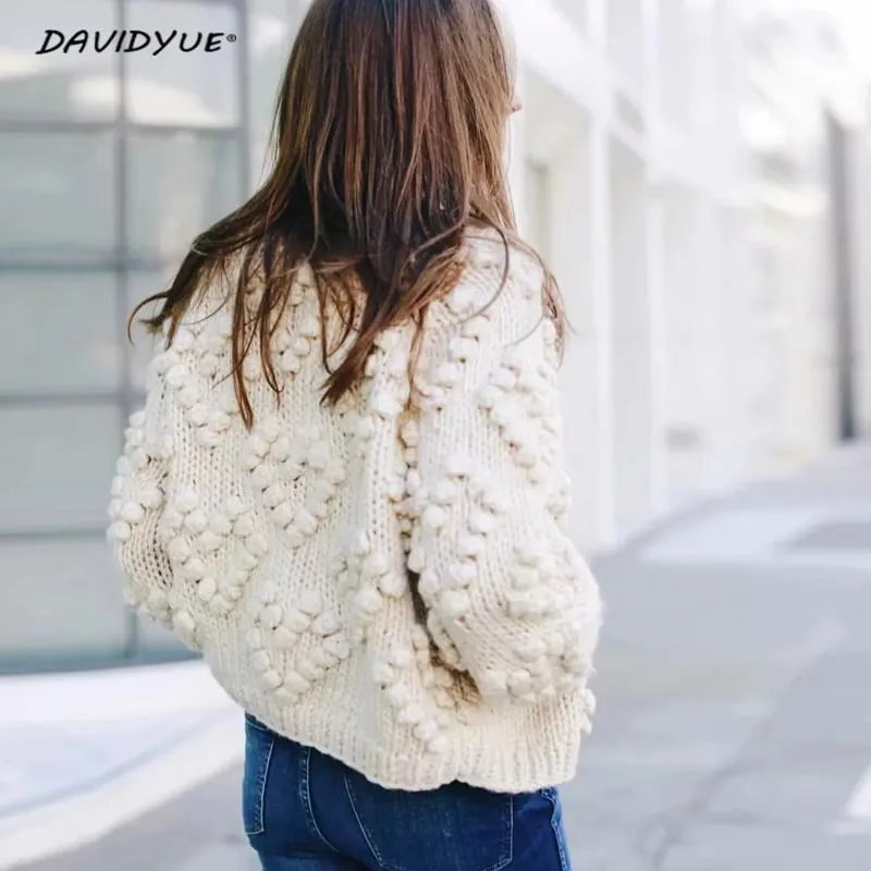 VenusFox Hairball o neck long sleeve pink knitted cardigan