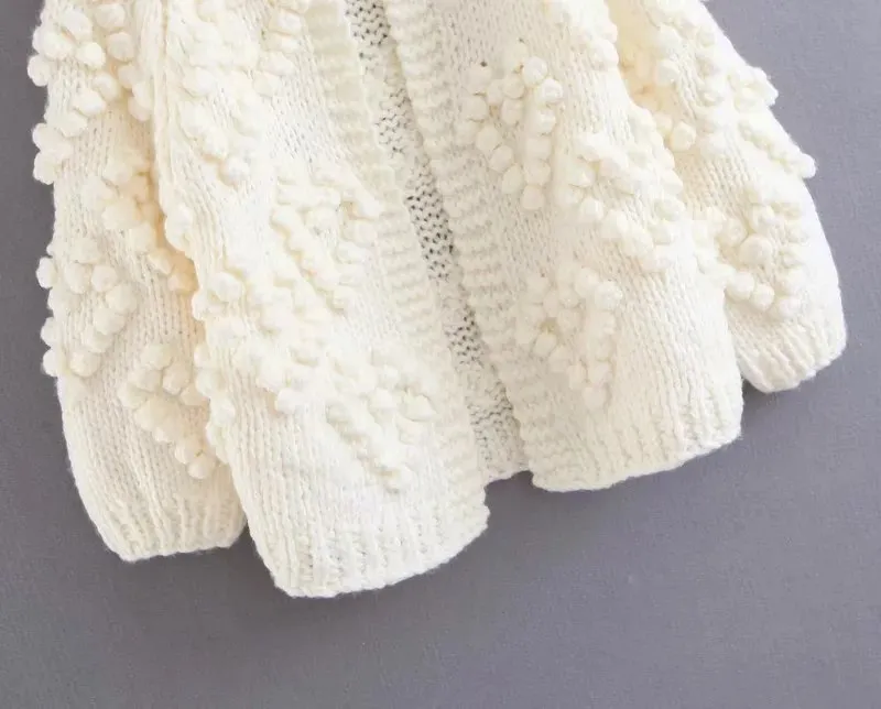 VenusFox Hairball o neck long sleeve pink knitted cardigan
