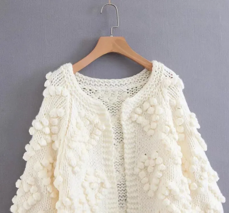 VenusFox Hairball o neck long sleeve pink knitted cardigan