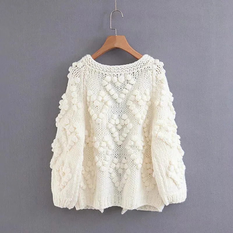 VenusFox Hairball o neck long sleeve pink knitted cardigan