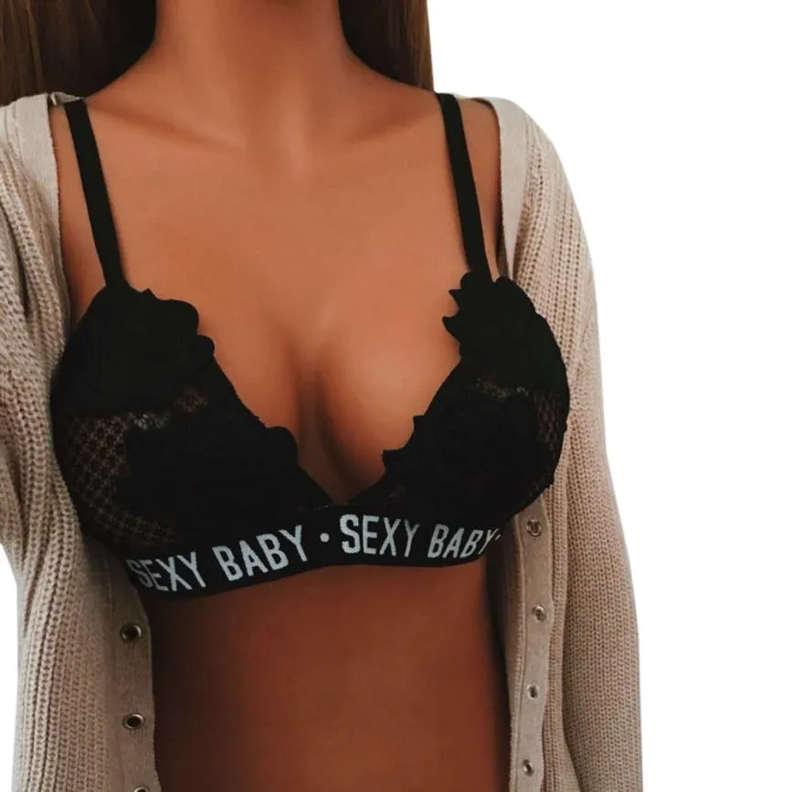 VenusFox Women Lace Embroidered Rose Bandage Floral Bralette crop top lingerie