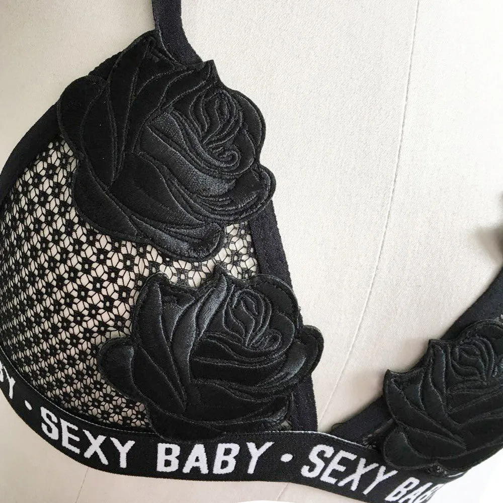 VenusFox Women Lace Embroidered Rose Bandage Floral Bralette crop top lingerie