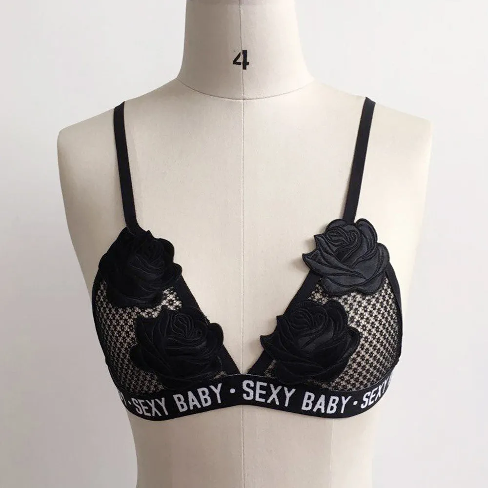 VenusFox Women Lace Embroidered Rose Bandage Floral Bralette crop top lingerie