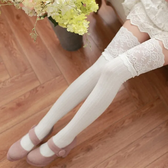 VenusFox Women Over Knee Socks Female Sexy Warm Long Boot Knit Thigh-High Stockings