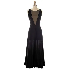 Vintage Black Nylon Full Length Negligee Blanche by Ralph Montenero 1970s L