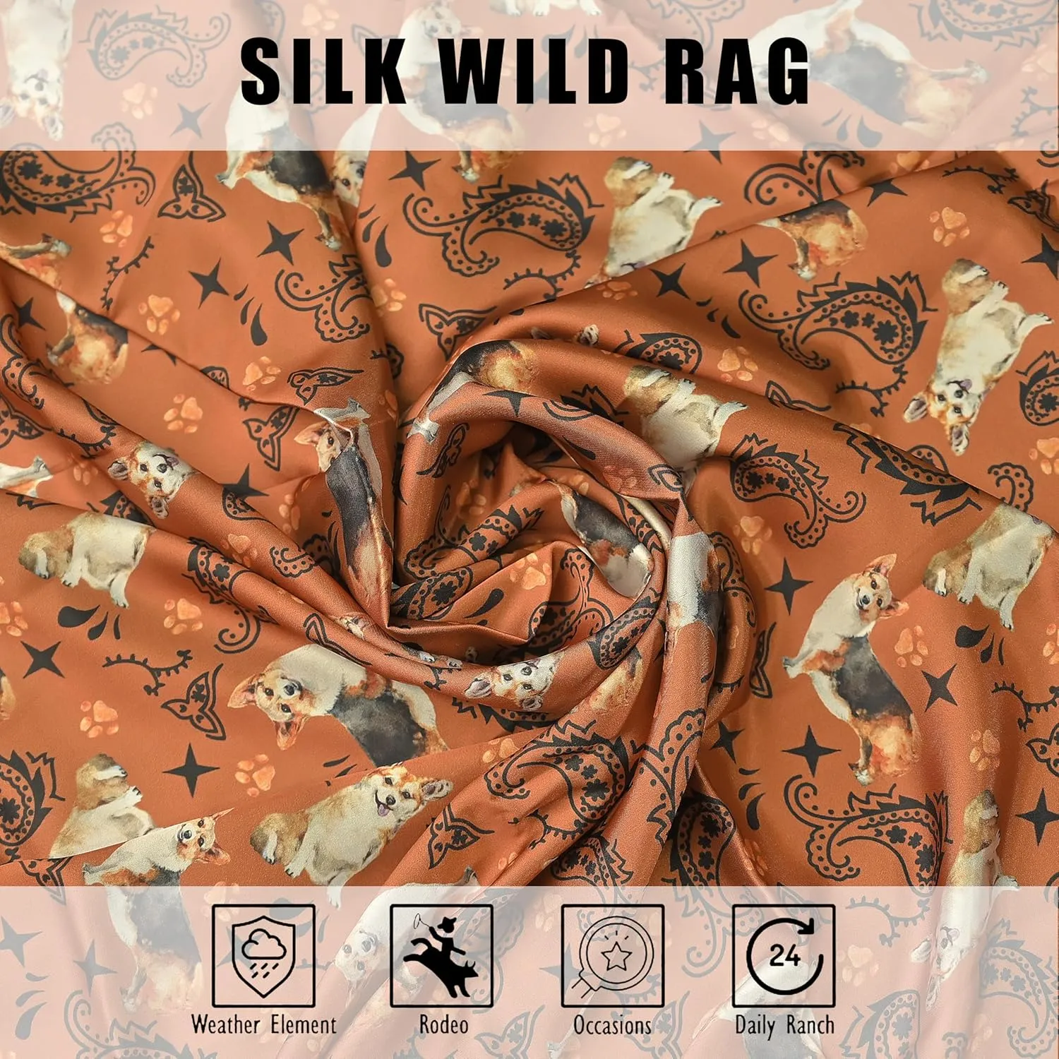 Western Cowboy Wild Rag Silk Scarf Bandana Square Silky 38'' Scarves for Men & Women