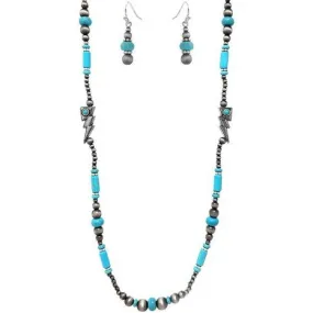 Western Gemstone Bolt Navajo Pearl Necklace Set