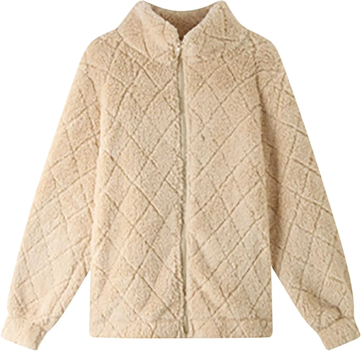 Winter Coats for Women Jackets Patchwork Fuzzy Fleece Zip Up Jacket Long Sleeve Sherpa Coat Outerwear with Pockets
