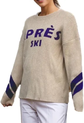 Women Long Sleeve Sweaters Apres Ski Sweaters Stripe Sleeve Fashion Tops Chunky Winter Skiing Outfits Shirt