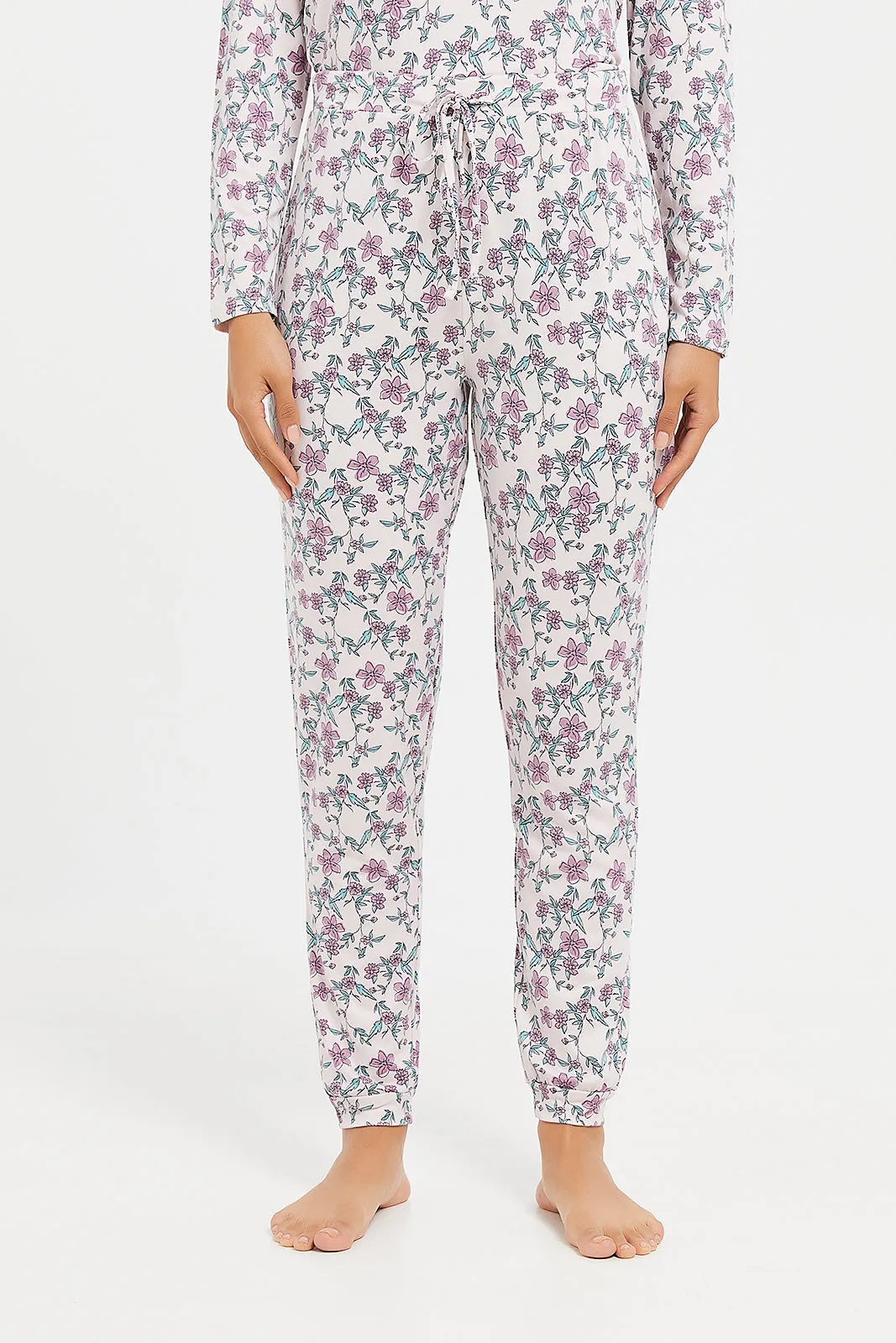 Women Mauve Printed Pyjama Set (2 Piece)