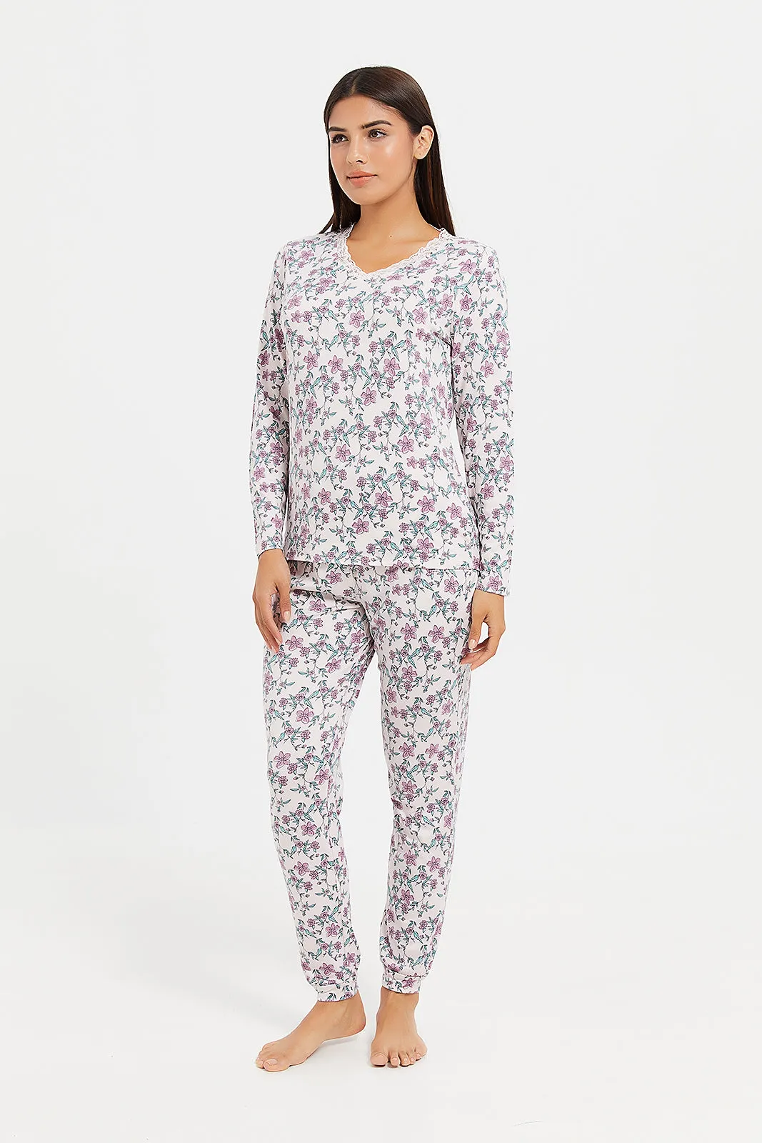 Women Mauve Printed Pyjama Set (2 Piece)