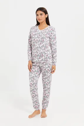 Women Mauve Printed Pyjama Set (2 Piece)