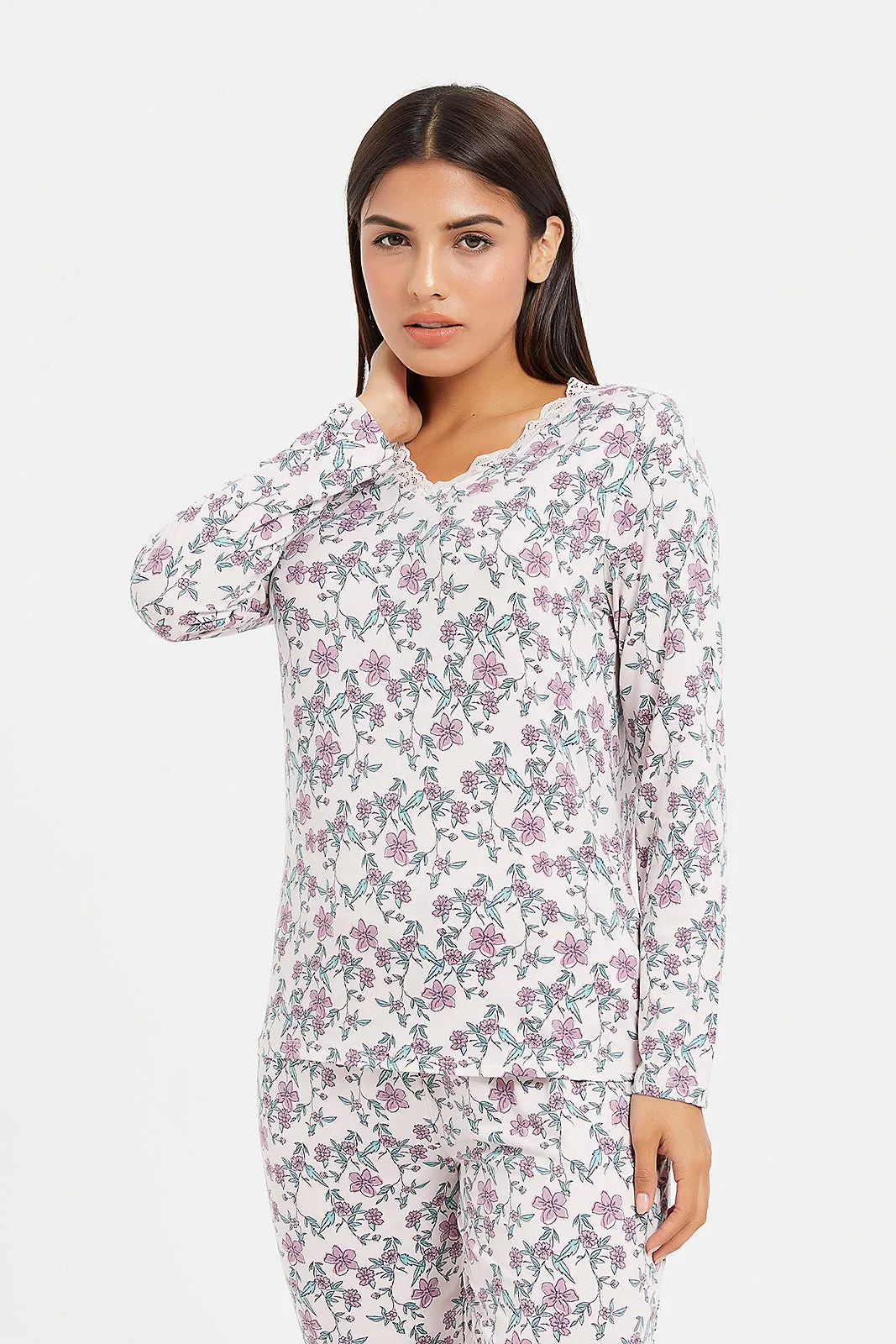 Women Mauve Printed Pyjama Set (2 Piece)