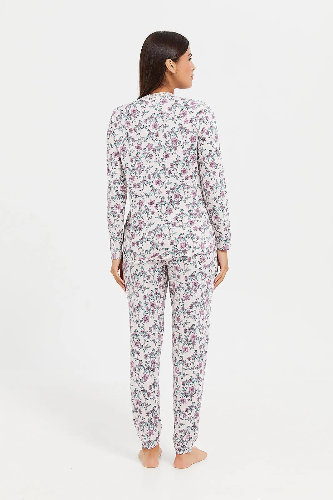 Women Mauve Printed Pyjama Set (2 Piece)