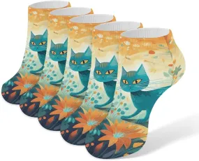 Women Socks Cat And Flower Printed Christmas Socks Ankle Socks Athletic Socks Slipper Socks No Show Socks
