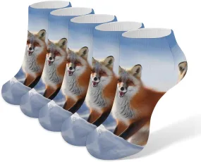 Women Socks Fox Printed Christmas Socks Ankle Socks Athletic Socks Slipper Socks No Show Socks