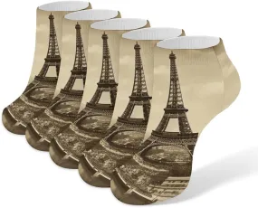Women Socks Vintage Paris Eiffel Tower Printed Christmas Socks Ankle Socks Athletic Socks Slipper Socks No Show Socks