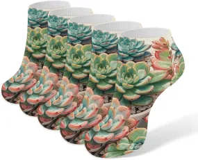 Women Socks Watercolor Succulent Flower Printed Christmas Socks Ankle Socks Athletic Socks Slipper Socks No Show Socks