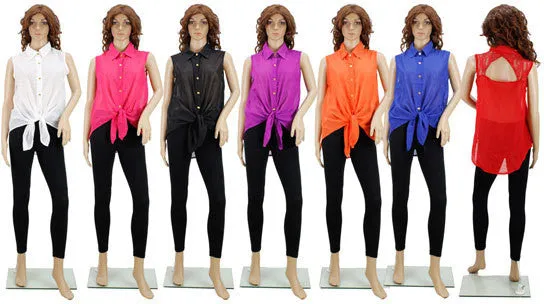 women's blouses - chiffon sleeveless w/ lace back Case of 72