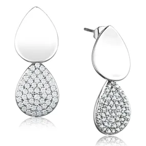 Women's Earrings - 3W659 - Rhodium Brass Earrings with AAA