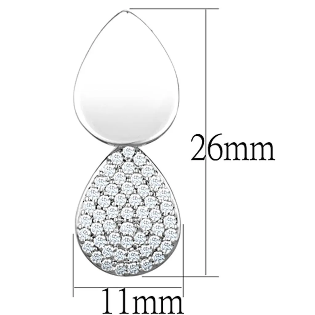 Women's Earrings - 3W659 - Rhodium Brass Earrings with AAA