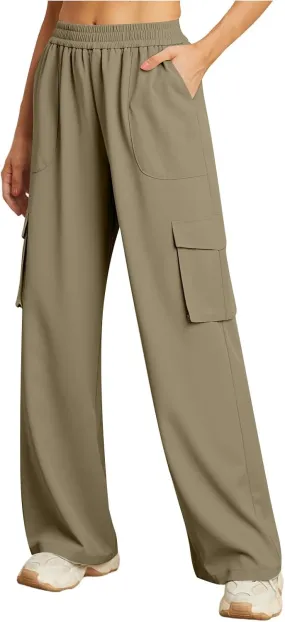 Womens High Waist Straight Leg Pants Solid Color Casual Trousers with Pockets 2024 Trendy Casual Cargo Joggers Pants