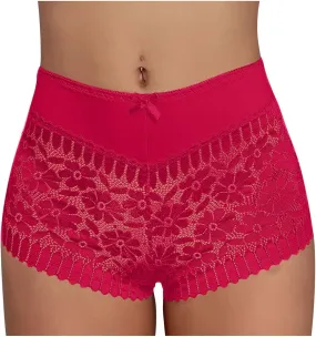 Womens High Waisted Lace Boyshort Underwear No Show Seamless Sexy Breathable Panties Bikini Briefs Ladies Cheeky Briefs