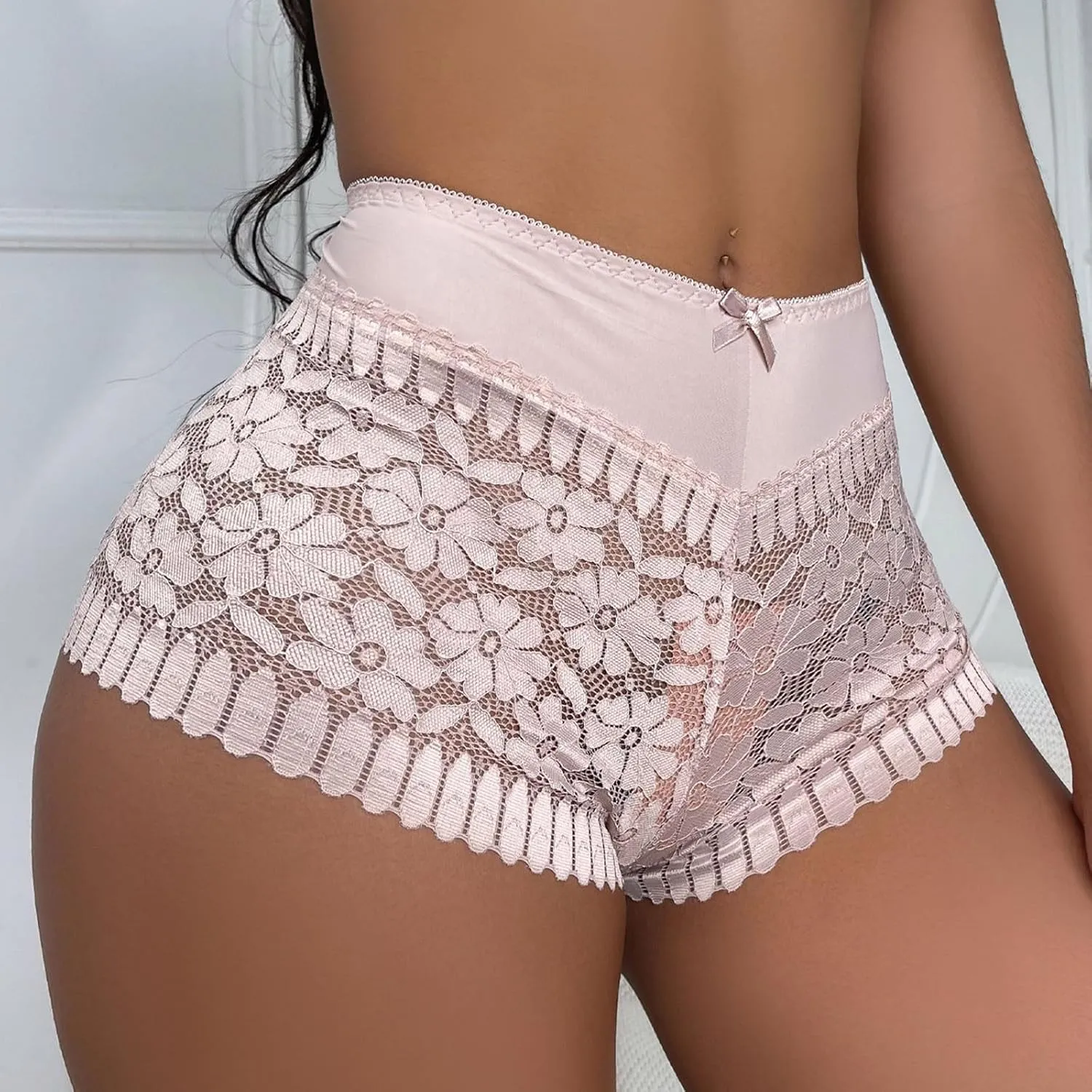 Womens High Waisted Lace Boyshort Underwear No Show Seamless Sexy Breathable Panties Bikini Briefs Ladies Cheeky Briefs
