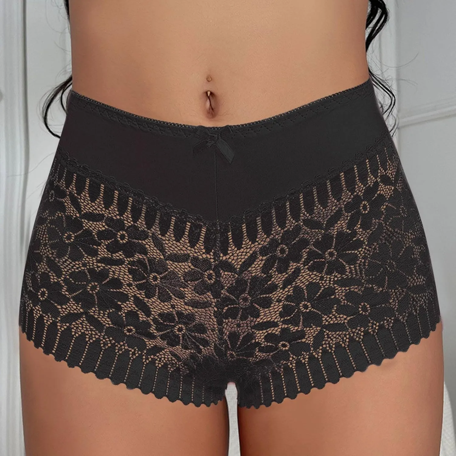 Womens High Waisted Lace Boyshort Underwear No Show Seamless Sexy Breathable Panties Bikini Briefs Ladies Cheeky Briefs