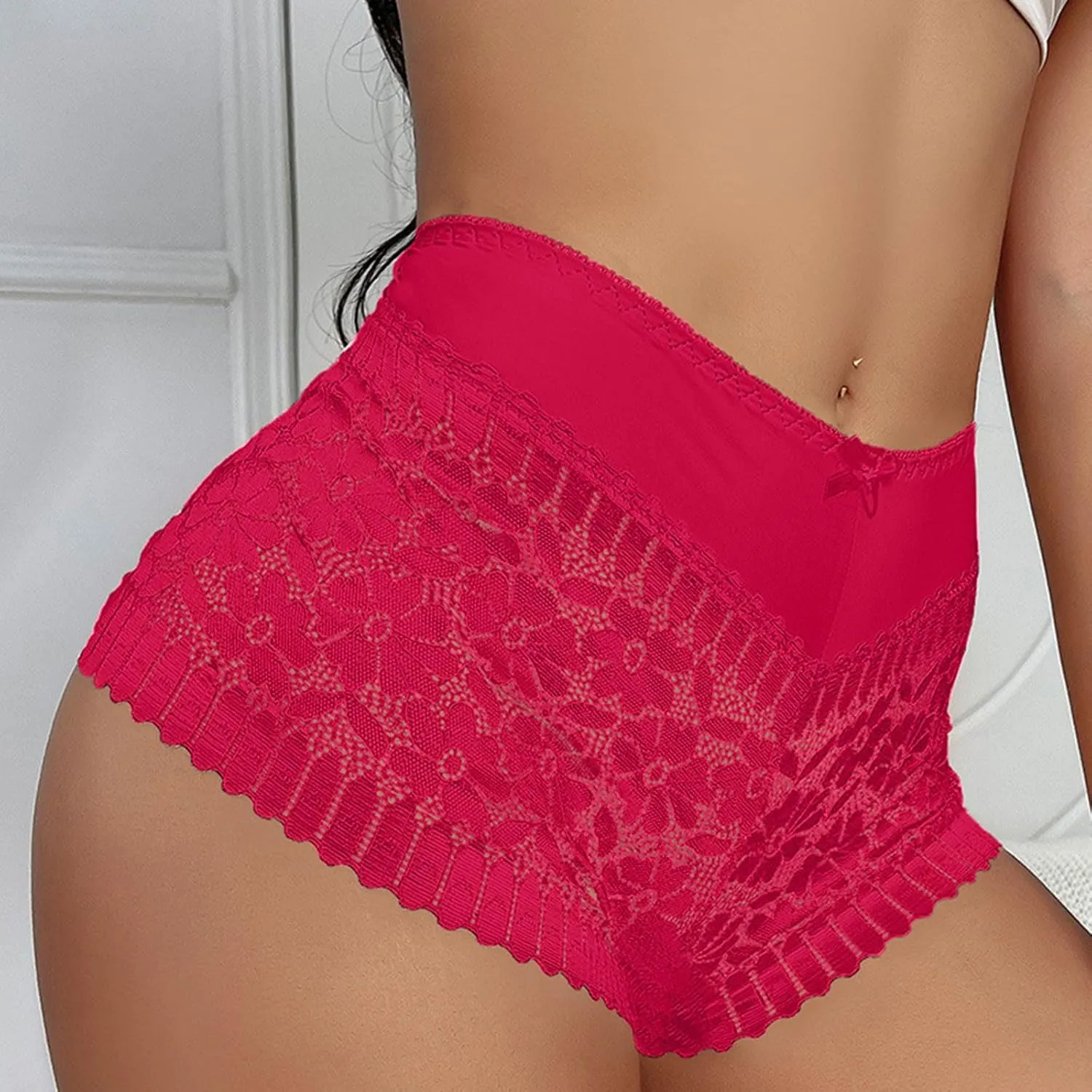 Womens High Waisted Lace Boyshort Underwear No Show Seamless Sexy Breathable Panties Bikini Briefs Ladies Cheeky Briefs