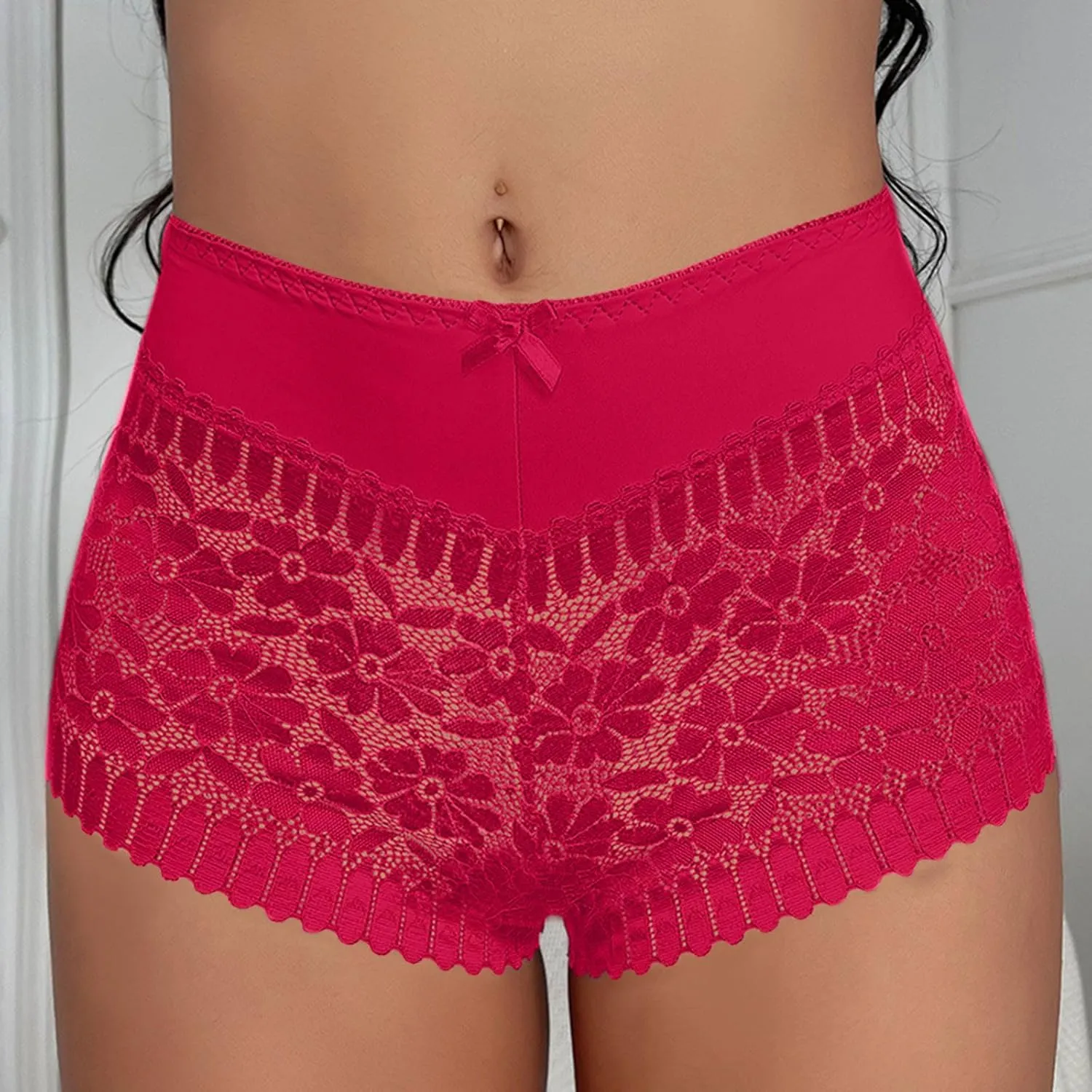 Womens High Waisted Lace Boyshort Underwear No Show Seamless Sexy Breathable Panties Bikini Briefs Ladies Cheeky Briefs