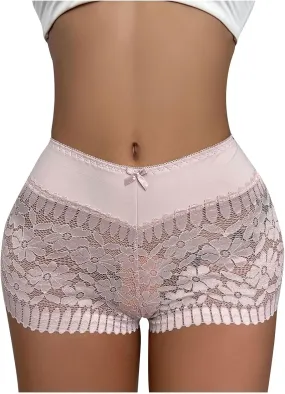 Womens High Waisted Lace Boyshort Underwear No Show Seamless Sexy Breathable Panties Bikini Briefs Ladies Cheeky Briefs