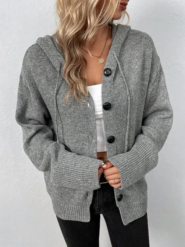 Women’s Hooded Button-Up Long Sleeve Cardigan