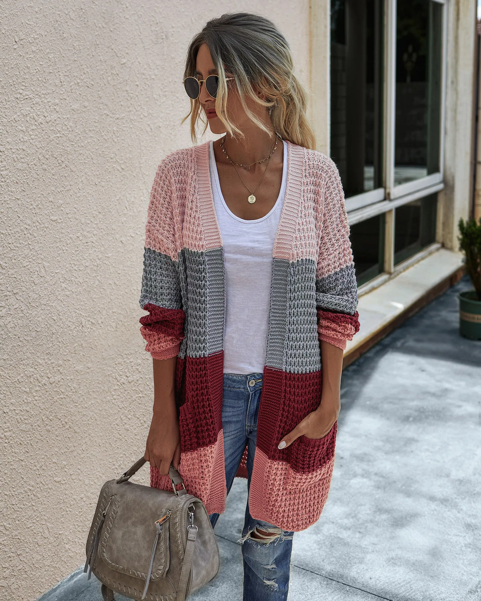 Women’s Knit Colorblock Cardigan with Pockets