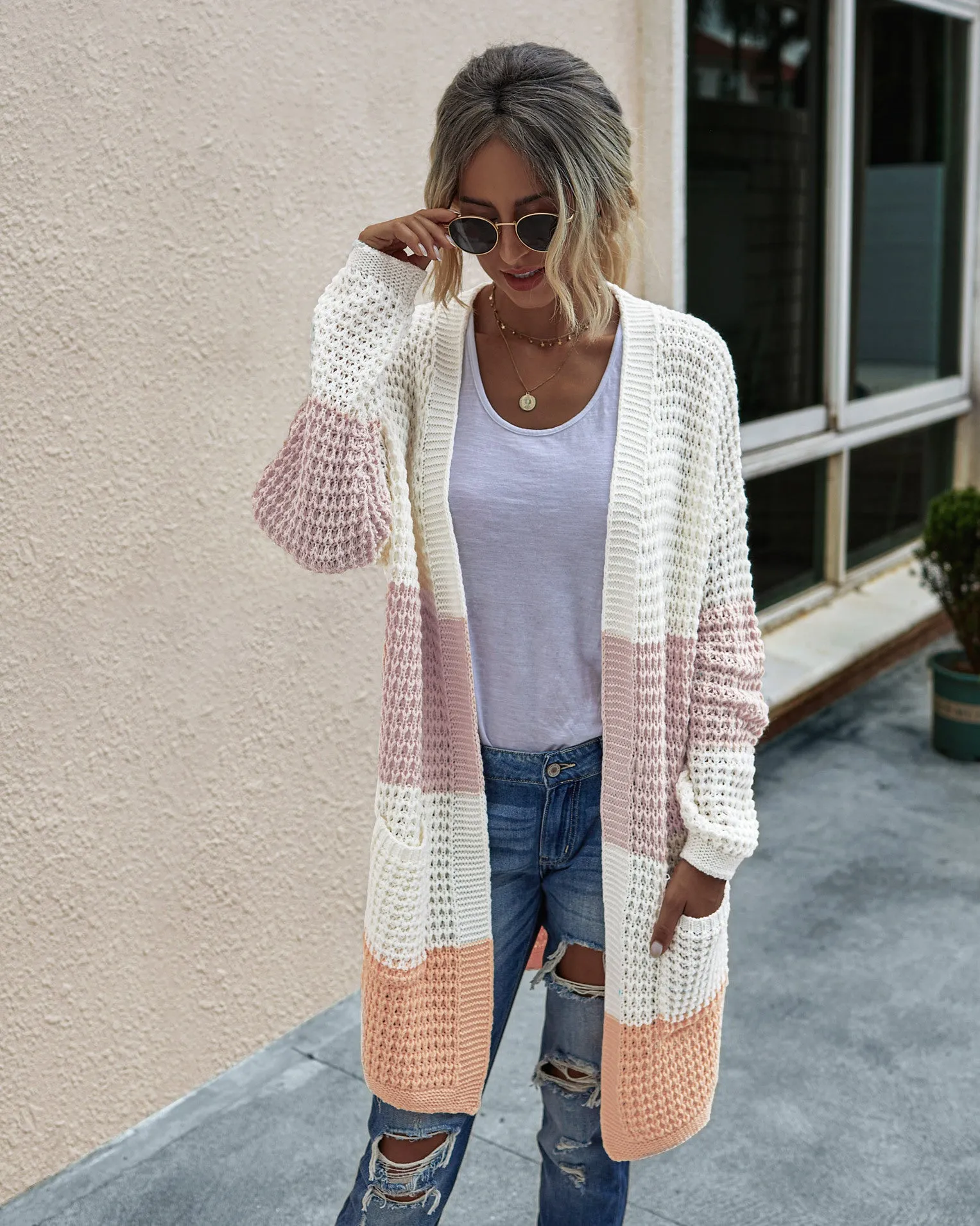 Women’s Knit Colorblock Cardigan with Pockets