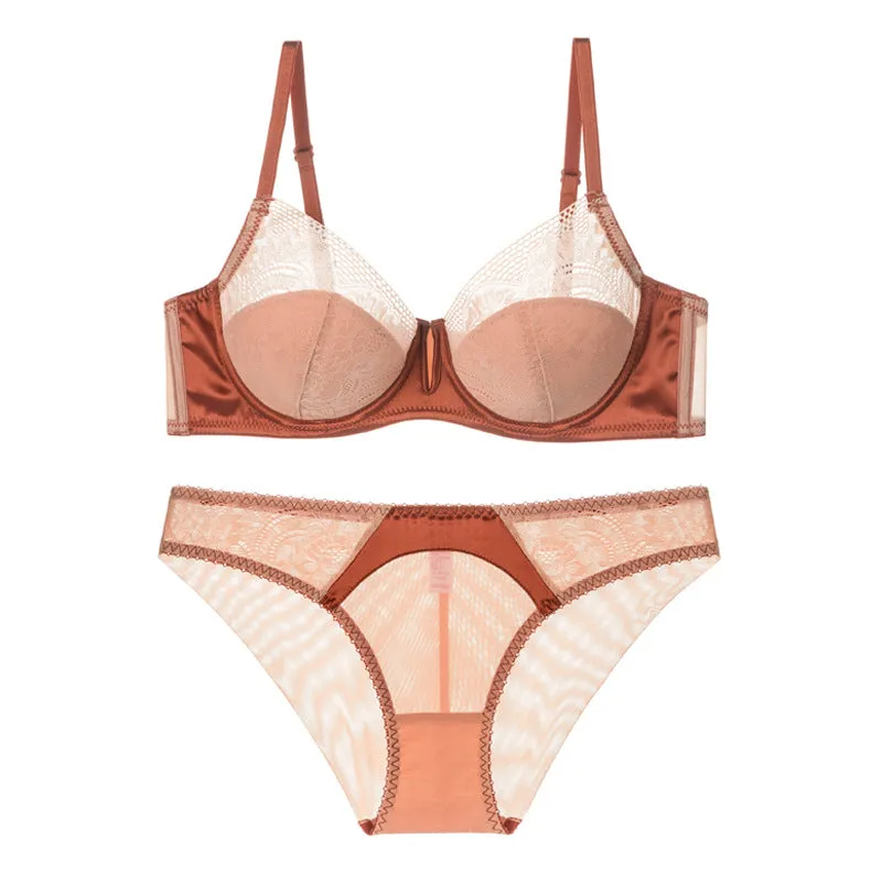 Women's Lace Half Cup Push-up Bra Thin Panties Seamless Push-up Pure Lust Lingerie Bra Set