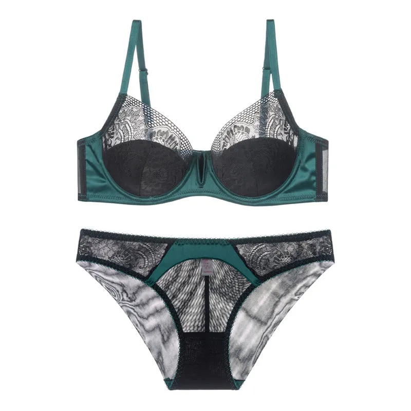 Women's Lace Half Cup Push-up Bra Thin Panties Seamless Push-up Pure Lust Lingerie Bra Set