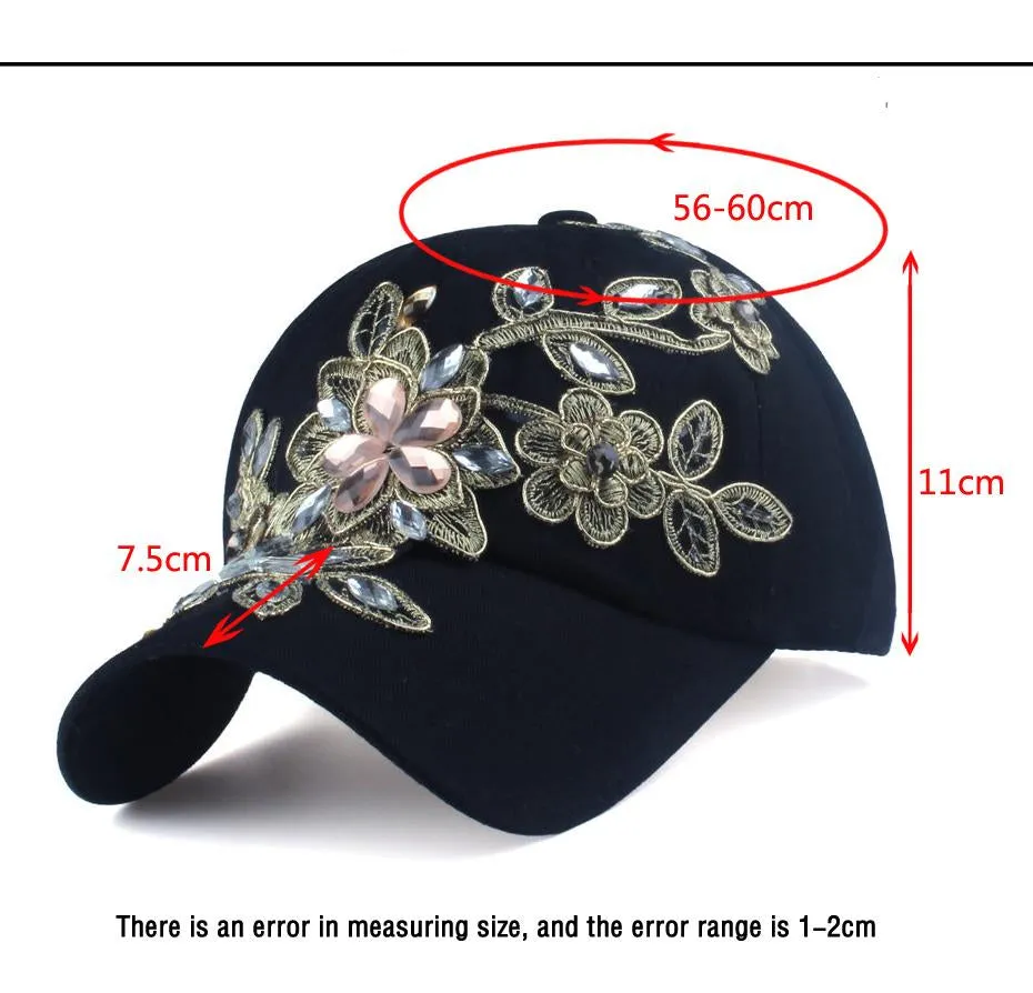 Women's Rhinestone Floral Baseball Hat