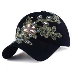 Women's Rhinestone Floral Baseball Hat