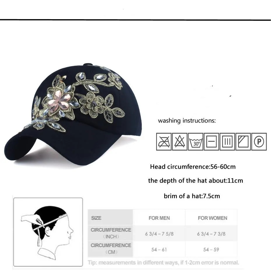 Women's Rhinestone Floral Baseball Hat
