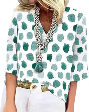 Women's Shirt Blouse Casual Loose Shirts 3/4 Sleeve Print V Neck Tops T-Shirts Tee Women's Athletic Shirts