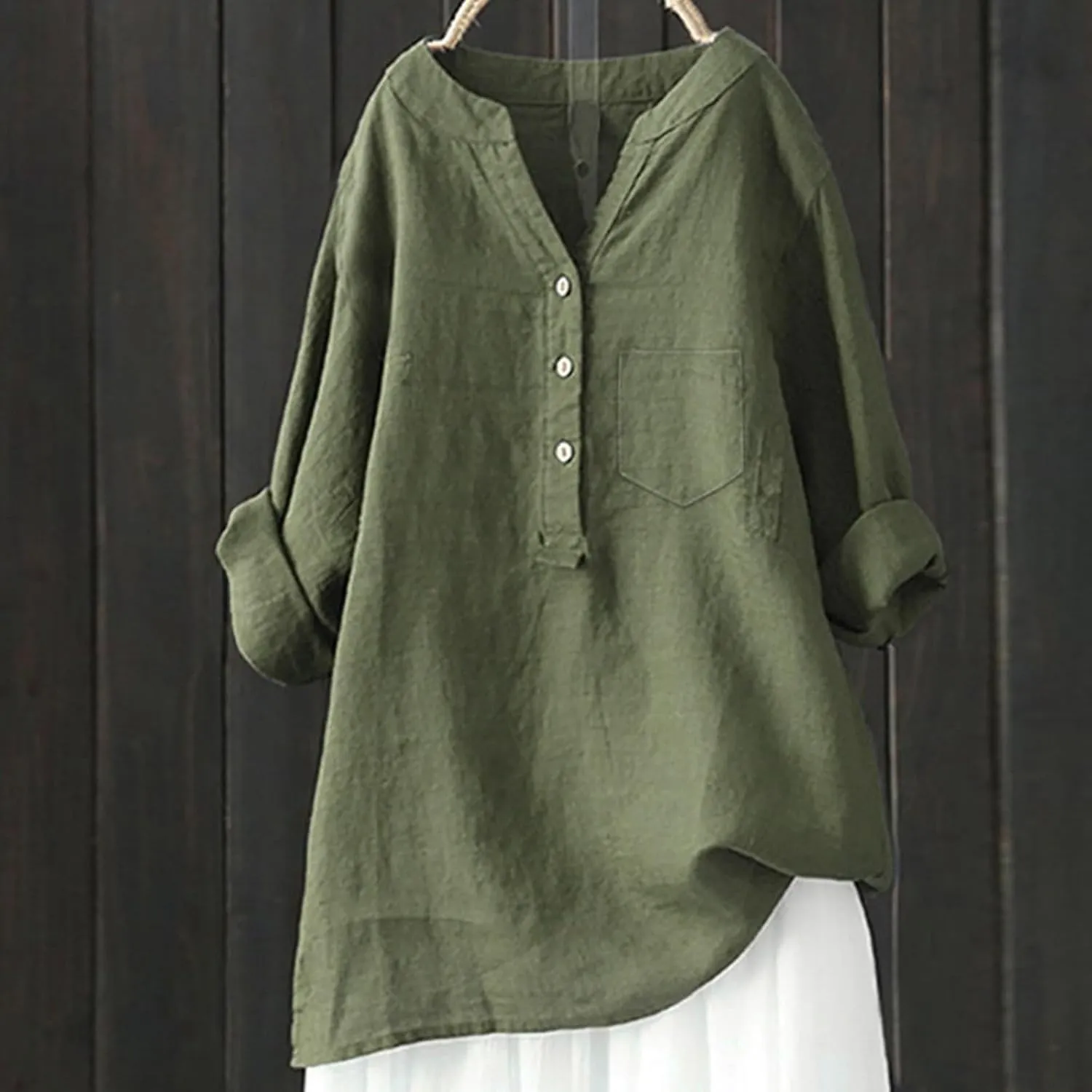 Women's Short Sleeve Linen Shirts Casual V Neck Henley T-Shirts Embroidery Floral Loose Fit Summer Tee Shirts