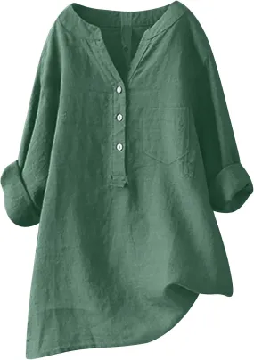 Women's Short Sleeve Linen Shirts Casual V Neck Henley T-Shirts Embroidery Floral Loose Fit Summer Tee Shirts