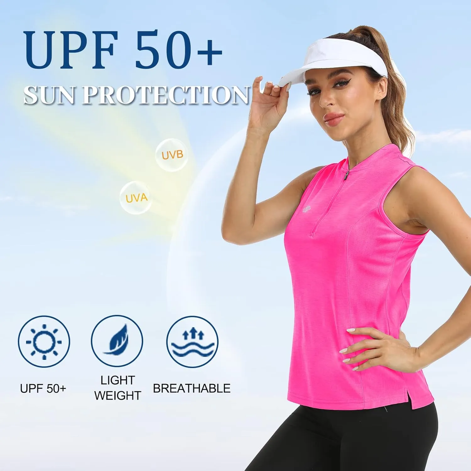 Women's Sleeveless Tennis Shirt Golf Shirts for Women Quick Dry Pickleball Shirts UPF 50  Sportswear T-Shirts with Zipper